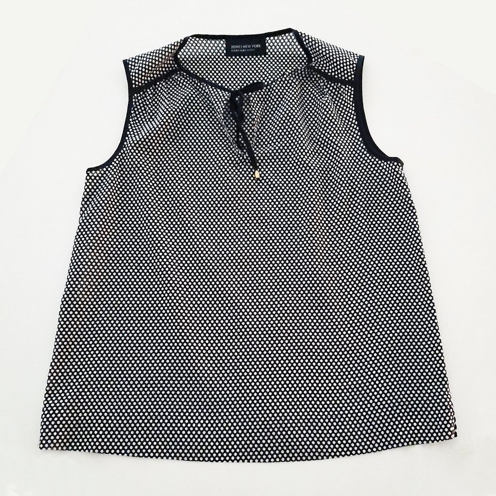 Jones New York Signature Sleeveless Top, 100% Cotton, Navy & White Polka Dot, SP